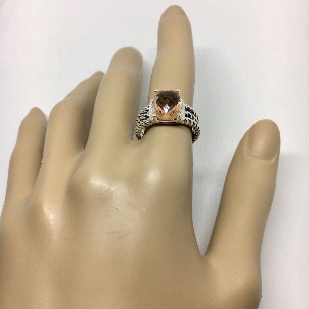 David Yurman Petite Wheaton Ring with Morganite and Diamonds Size 8